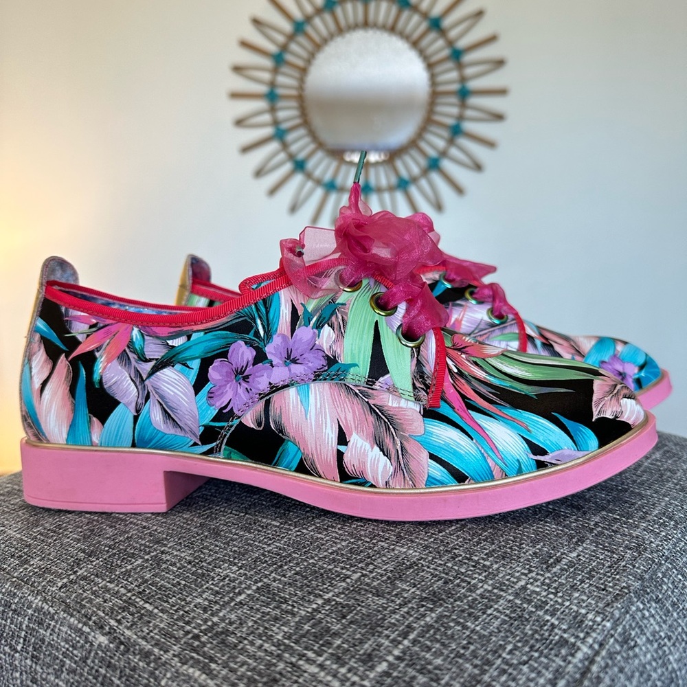 Irregular Choice Dreamy Day Botanical Print & Pink Organza - Size 9